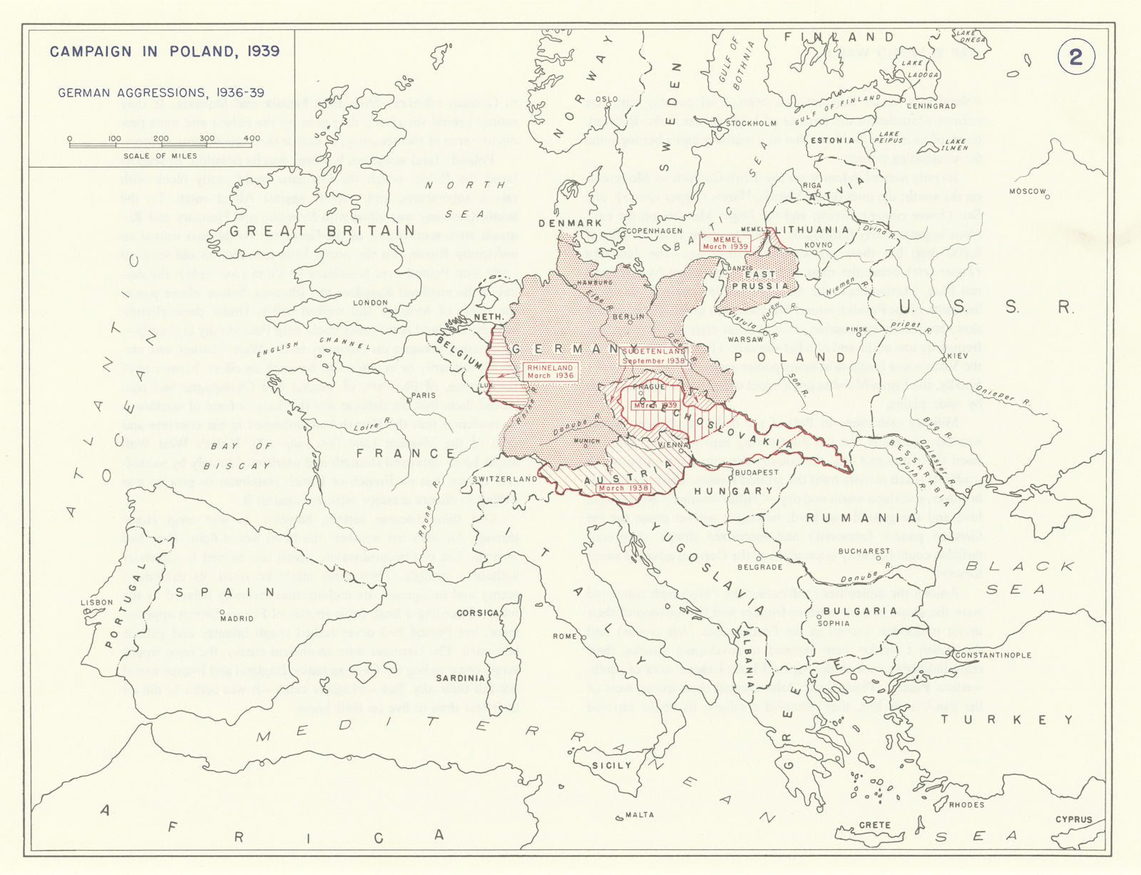 World War 2. 1936-1939 German Aggressions & territorial expansion 1959 old map